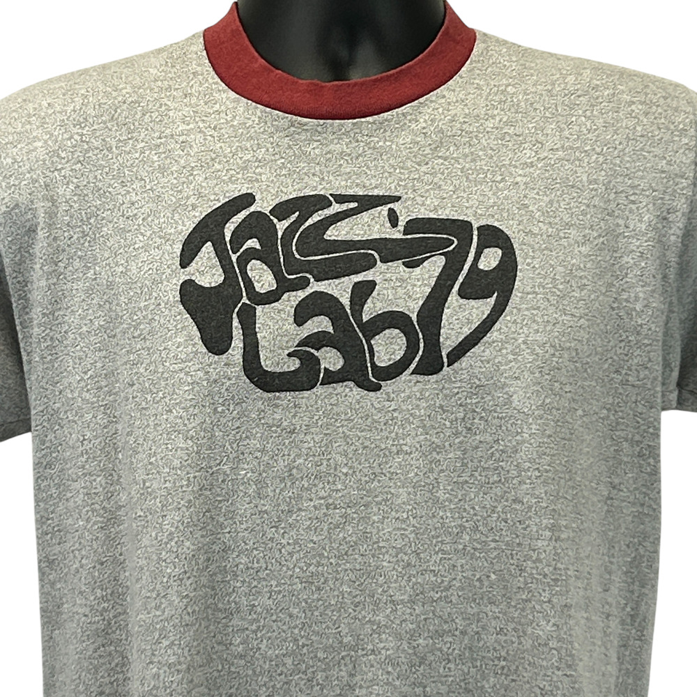 Vintage 70s Jazz Lab 79 Ringer T Shirt Music Made In USA Gray Unisex M Medium